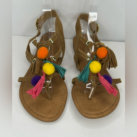 Soho Girls Colorful Pom PomTassel Sandals Slingback‎ Bohemian Cruise-wear. Sz 9 - Picture 1 of 10